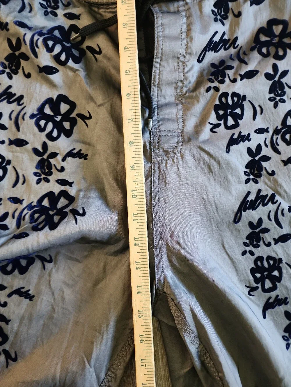 Y2k FUBU Gray Swim Board Shorts Navy Floral Print Velvet Velour Burnout Mens 36